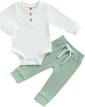 Newborn Baby Boy Girl Clothes Ribbed Knitted Long Sleeve Romper Pants Solid Cotton Infant Fall Winter Outfits 2Pcs