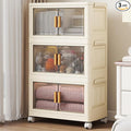 3 Tier Stackable Plastic Storage Bins with Lids 28QT, Collapsible Closet Organizers and Storage with Wheels for Living Room,Office,Dorm