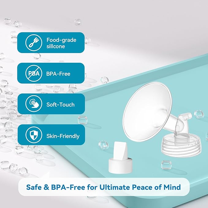 6PCS 20mm Breast Pump Flanges, Duckbill Valves Compatible with Spectra S1/S2/9Plus/Synergy Gold, Motif Luna, Wide-Mouth Bottle Fit, Breast Pump Accessories