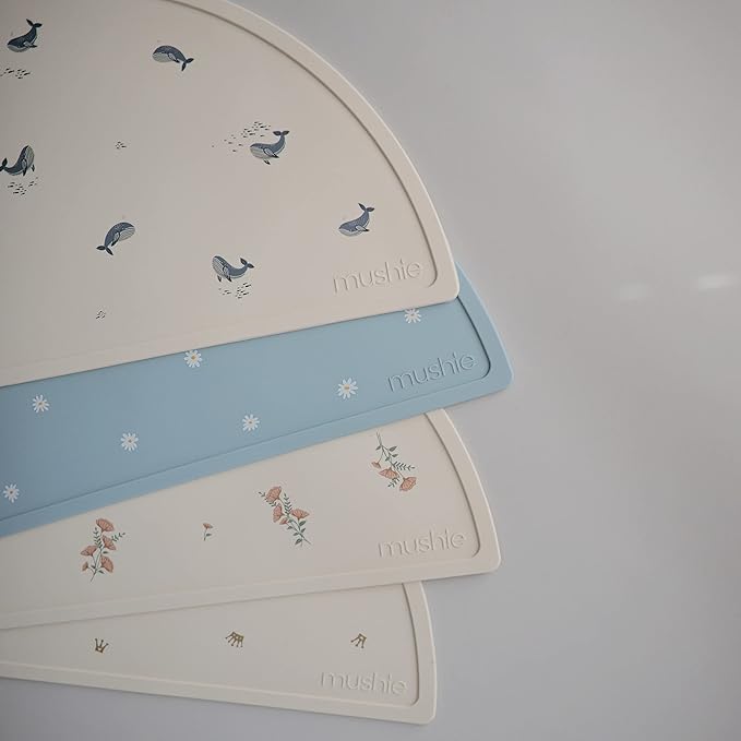 mushie Silicone Placemat for Kids | BPA-Free Non-Slip Design (Whales)
