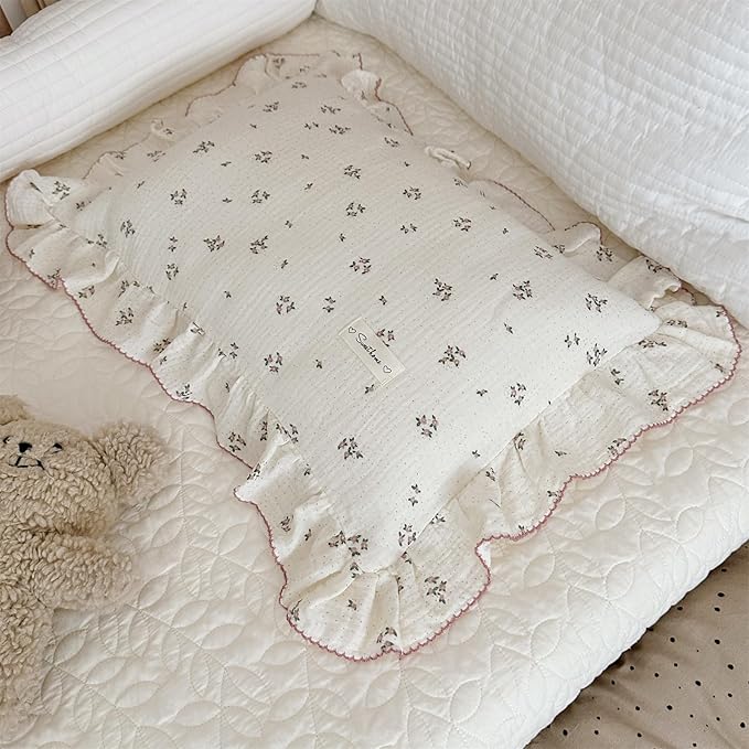 AOJIM Cotton Muslin Kids Toddler Pillowcase with Floral Print Patterns for Room Decor Super Soft Nursery Bedding Pillow Cover for Girls Boys Durable Baby Travel Pillowcase, Machine Washable, 26*20''