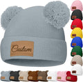 Custom Baby Beanies Personalized Toddler Winter Hats Name Leather Patch Kids Knit Warm Hat for Infant Boys Girls Adult