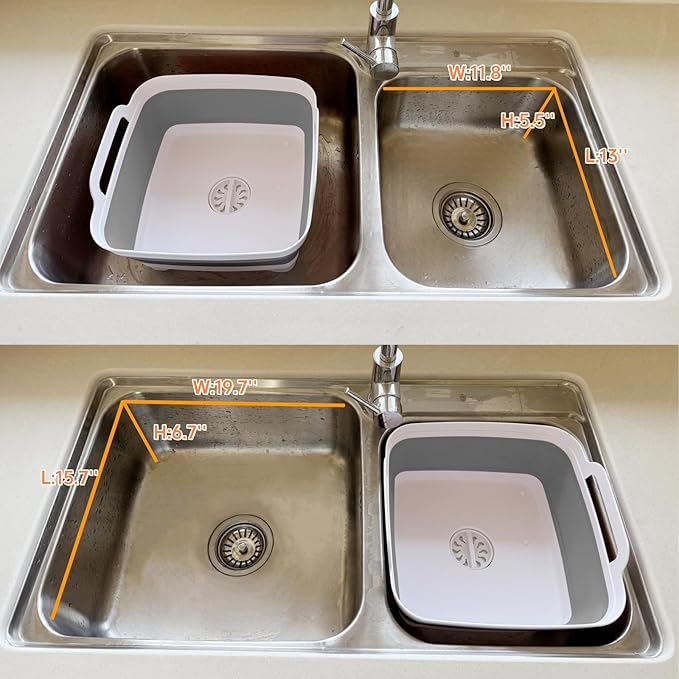 Collapsible Wash Basin for Baby Bottles - 2.4 Gallons Portable Wash Bin for RV Camping Sink, Space-Saving Dish Tub (Gray)