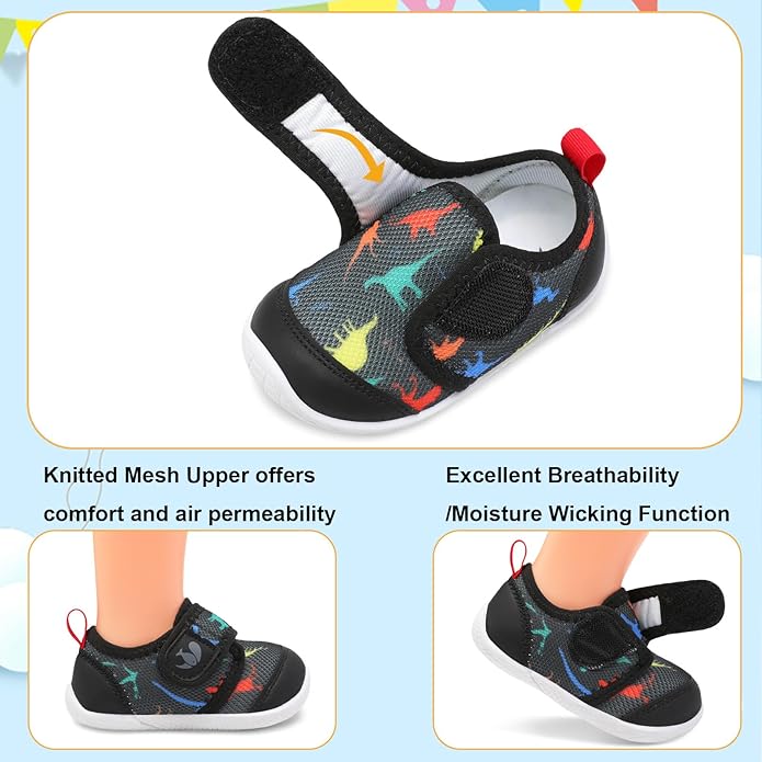 FEETCITY Baby First Walking Shoes Boys Girls Infant Sneakers Crib Shoes Breathable Lightweight Slip On Shoes