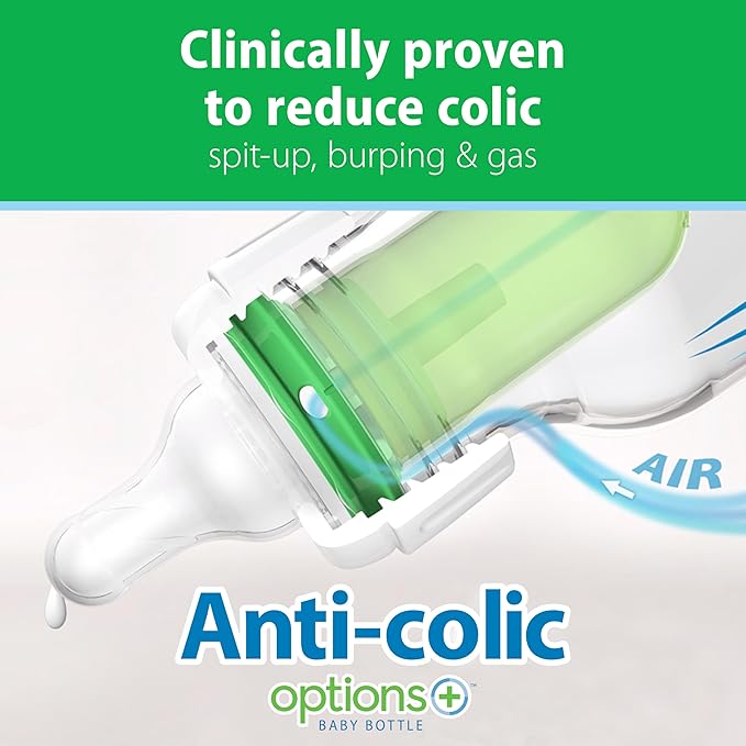 Dr. Brown's Anti-Colic Options+ Narrow Glass Baby Bottle with Level 1 Slow Flow Nipple, BPA-Free, 8 oz/250 mL, 4-Pack