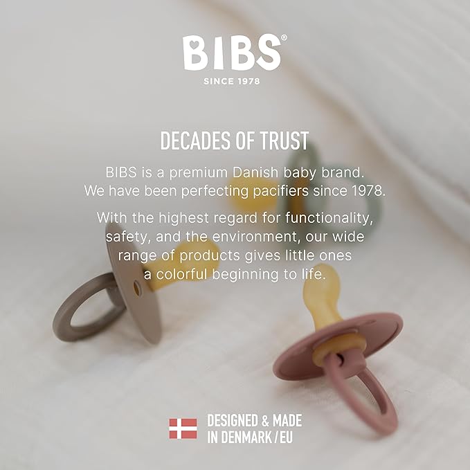 Bibs Pacifiers | Natural Rubber Baby Pacifier | Set of 2 BPA-Free Soothers | Made in Denmark | Baby Blue | Size 0-6 Months