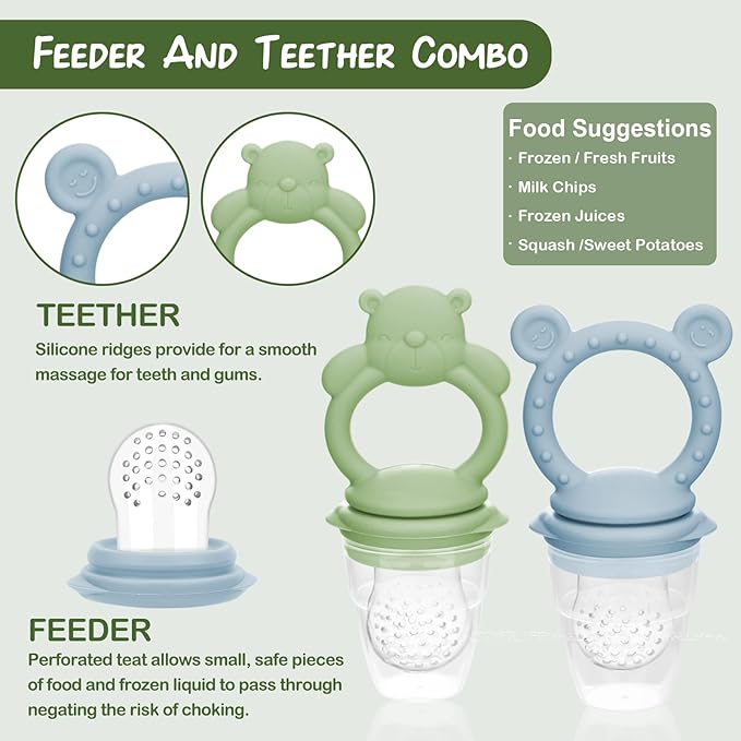 WAJIAYON Baby Breastmilk Popsicle Molds & Babies Fruit Feeder (4 Pack), Infant Food Freezer Tray Storage Containers, Silicone Teething Pacifier Feeder and Teether for Babies,Baby Feeders（Green）