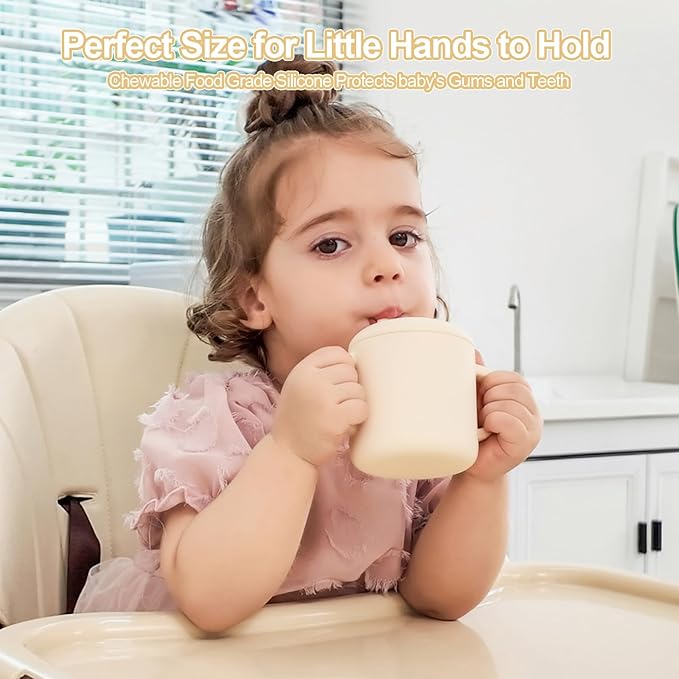 Silicone Baby Cup with Straw, Straw Cup for 6 months+ old, Leak Proof Silicone Baby Training Cup 6 fl oz (Pink)