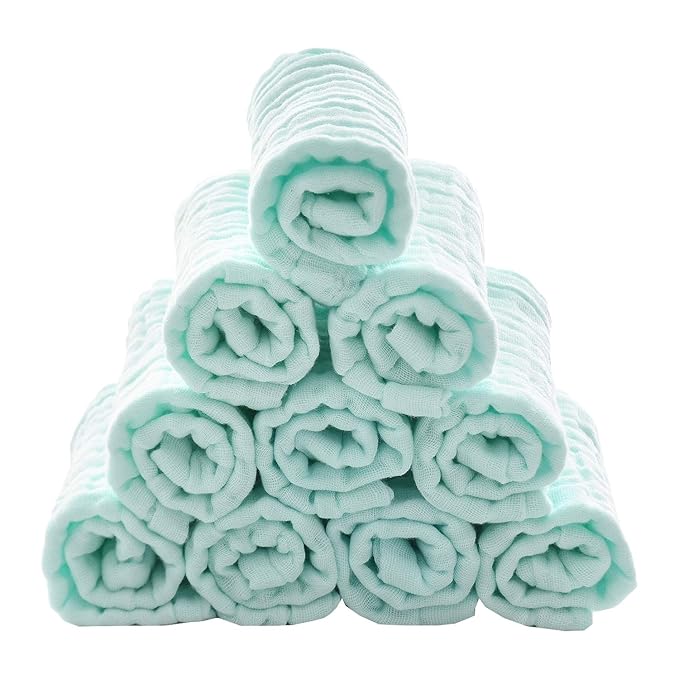 MUKIN Baby Washcloths - Natural Cotton Baby Wipes - Soft Newborn Face Towel for Sensitive Skin - 10 Pack 12x12 inches