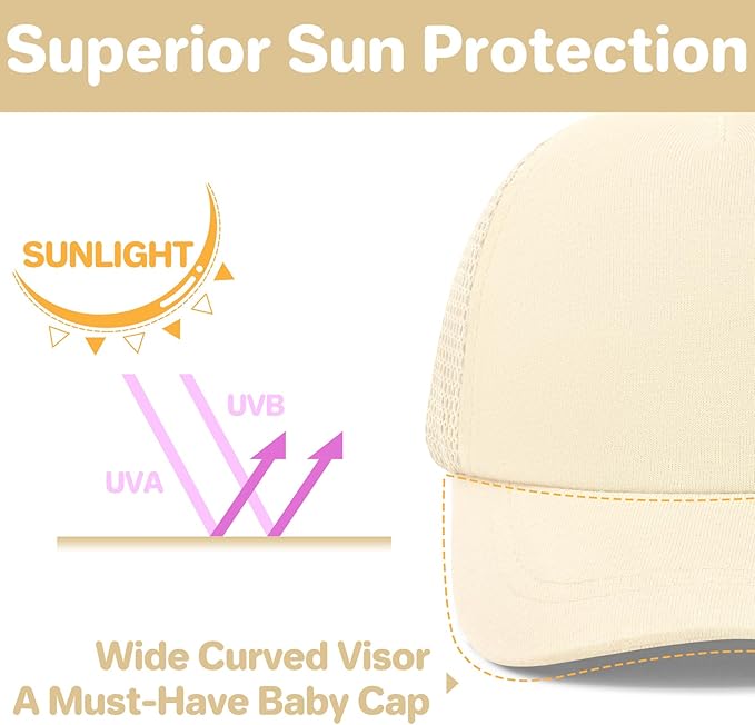 qikqik Baby Baseball Cap Toddler Baseball Hat with Mesh Infant Sun Hat UPF 50+ Baby Ball Cap Toddler Girl Hats Kids Hat Boys