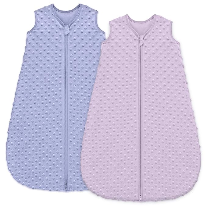 Fleece Baby Sleep Sack 0-6 Months with Plush Dots 1.5 Tog Baby Wearable Blanket with 2-Way Zipper Warm Sleeping Sack for Toddler Infant Newborn - Small, Taro Purple