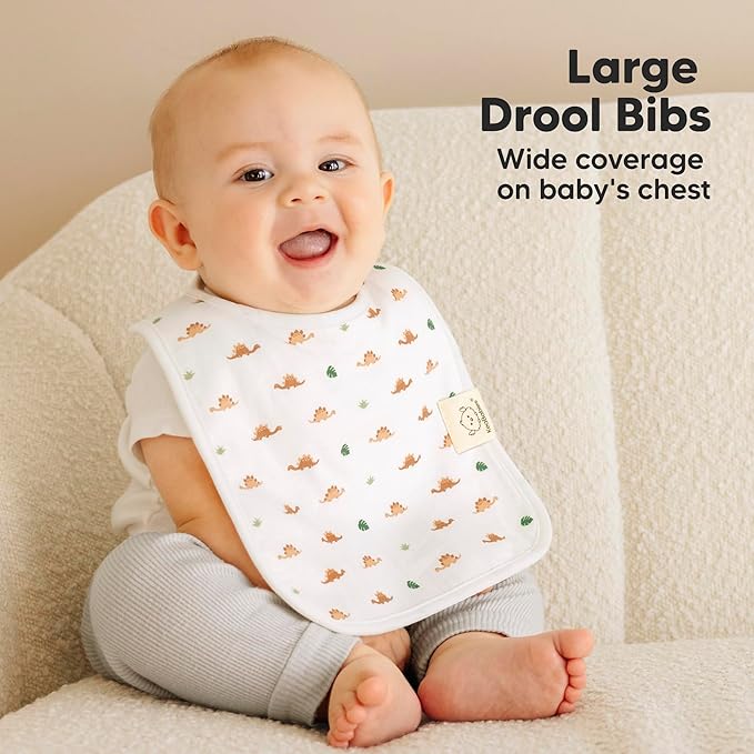 KeaBabies 8-Pack Organic Baby Bibs for Boys, Girls - Super Absorbent Cotton Drool Bibs for Baby Girl & Boy, Teething Toddler, Drooling Newborn, Ultra Soft & Machine Washable (Roarsome)