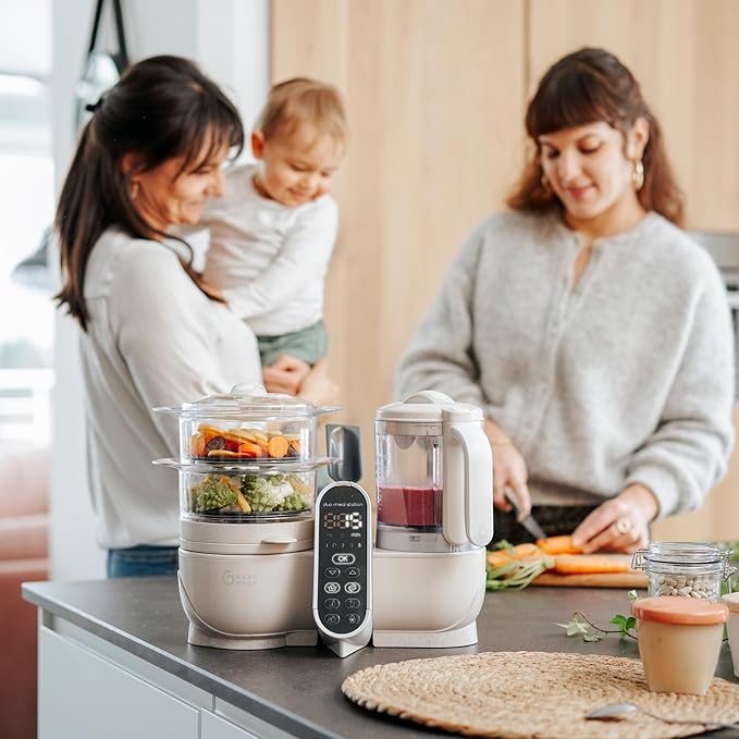 Babymoov Duo Meal Station 6 in 1: Multi-Speed Baby Food Maker Steamer and Puree Blender, Baby Food Processor that warms & defrosts (Nutritionist Approved), Mineral Beige