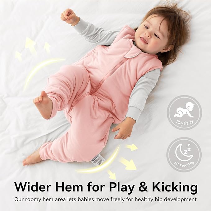 Rayon Made From Bamboo Sleep Sack 6-12 Months 0.5 Tog Ultra Soft Summer Toddler Sleep Sack with Feet 2-Way Zipper Lightweight Baby Sleeping Bag with Legs Thin Baby Wearable Blanket-Pink