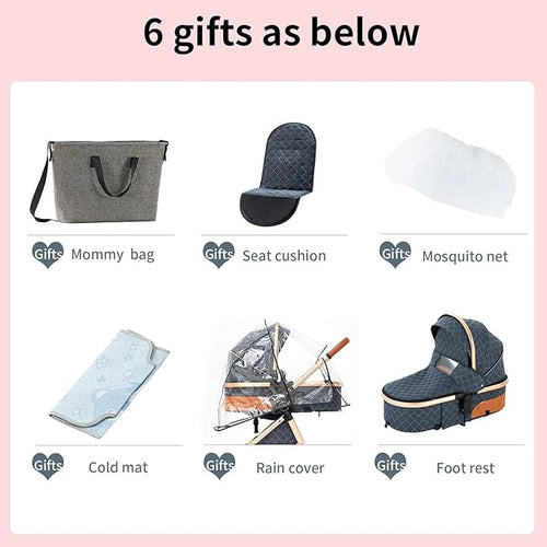 2 in 1 Baby Stroller with Bassinet Mode, Reversible Infant Pram, One-Click Folding, Newborn Travel Stroller, Convertible Toddler Standard Pram Carriage (X2US-BG)