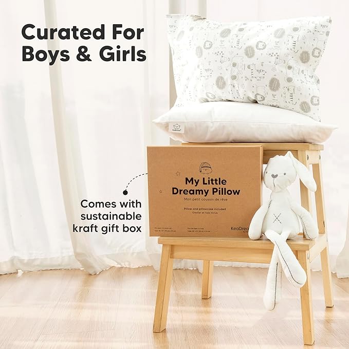 Toddler Pillow with Pillowcase - 13x18 My Little Dreamy Kids Travel Bed Pillows for Sleeping, Organic Cotton Small Pillowcase, Soft & Breathable, Machine Washable, Toddlers 2-5 years old (Dino Patrol)