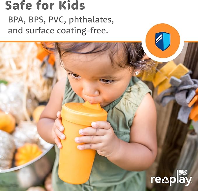 Re-Play Sippy Cups for Toddlers - 10 Oz. Reusable Spill Proof Cups for Kids, Dishwasher/Microwave Safe - Made in USA - Set of 4-3.13" x 6.25" - Spring