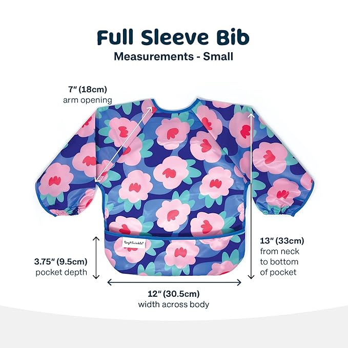 Tiny Twinkle Long Sleeve Bib for Babies & Toddlers – Waterproof Smock Bib for Eating – Machine Washable & Mess-Proof, Baby Feeding Essential & Shower Must-Have(Floral Blue, 6–24M)