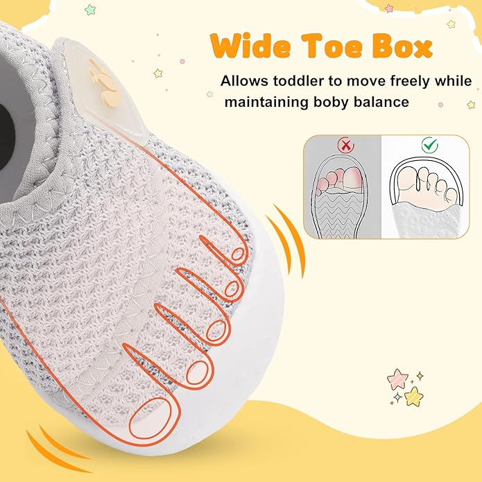 FEETCITY Baby First Walking Shoes Wide Baby Shoes Infant Sneakers Newborn Crib Shoe Barefoot Lightweight Slip On Shoe