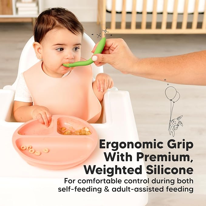 KeaBabies Silicone Baby Spoons, Self Feeding 6-12 months - 3-Pack Baby Weaning Eating Utensils, Toddler First Food Training Spoon, Infant, Kids Feeding Supplies Essential Set, Dishwasher-safe (Kea)