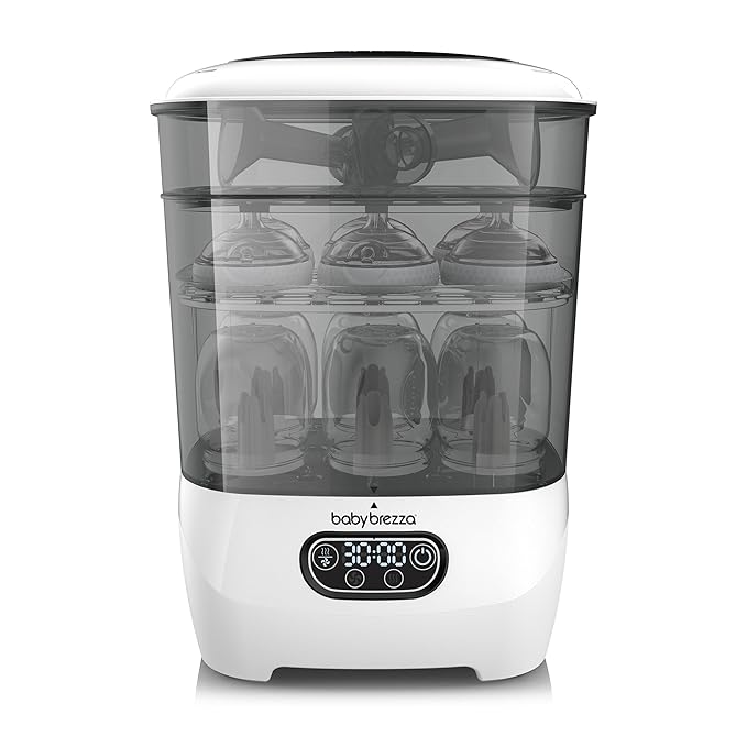 Baby Brezza Bottle Sterilizer and Dryer Advanced – 33% Faster - Largest Capacity Steam Sanitizer - Universal Sterilization Machine for All Bottles + Pump Parts - HEPA Air Filter