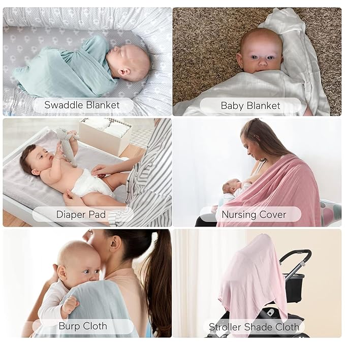 Momcozy Muslin Swaddle Blanket, 4 Pack Large 47 X 47 Inches Breathable Swaddling Receiving Blankets for Baby Boy & Girl, Soft and Skin-Friendly Unisex Baby Blankets, Pink Blue