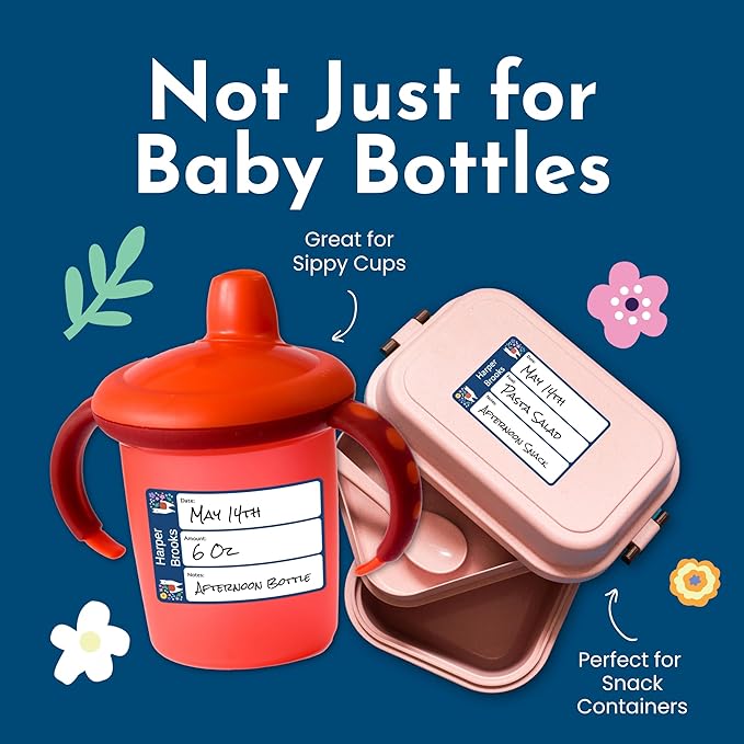Name Bubbles - Reusable Baby Bottle Labels for Daycare (20 Labels) - Kids Washable Name Tags for Bottles, Sippy Cups, & Snack Containers, Waterproof, Baby Name Stickers, Write-On (Narwhal)