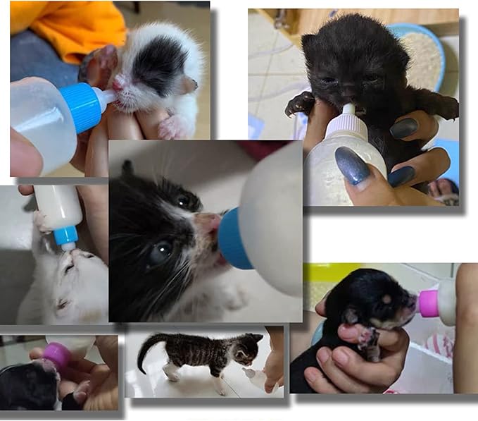Pet Bottle Kit, Squeeze Liquid Replaceable Silicone Teat for Newborn Kittens, Puppies, Rabbits, Small Animals Replacement Teat Cat Feeding Bottle Feeding Tool