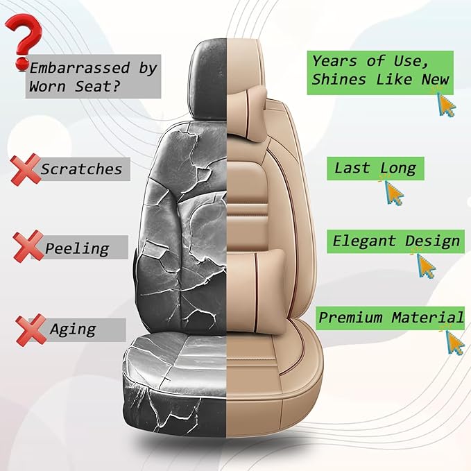 Car Seat Covers for Chevy Malibu 2004-2025 | 5-Seats Seat Covers, Waterproof Seat Protectors, Automotive Seat Covers (Full Set with Pillow,Beige)