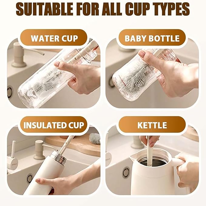3Pcs 360° Flexible Silicone Bottle Brush with Long Handle Multifunction Flexible, Deep Cleaning for Narrow Neck Bottles, Baby Bottles, Water Bottles (Green)
