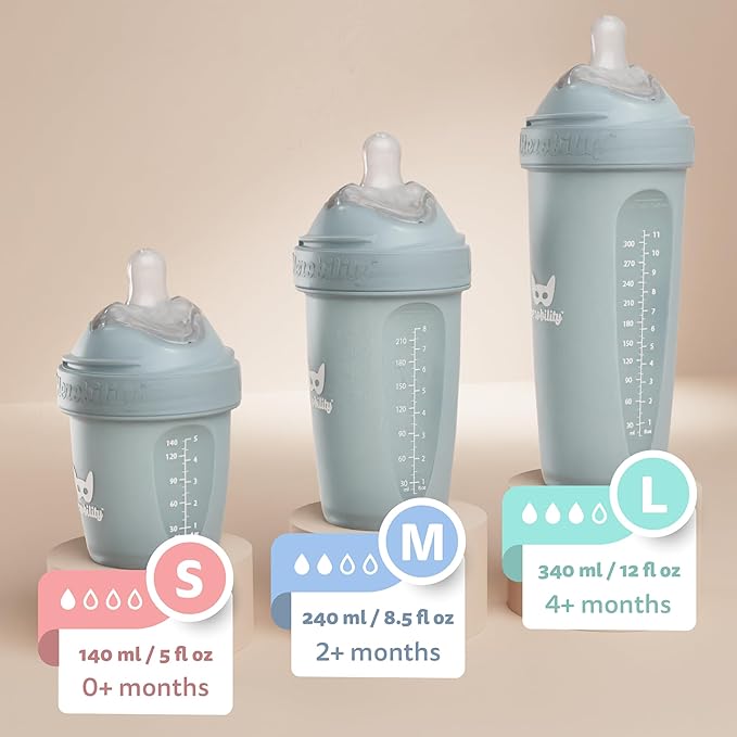 Herobility Double Anti-Colic Baby Bottles – 8.5 fl oz/240ml – 3-Pack – Purple