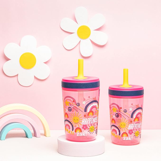 Zak Designs Kelso 15 oz Tumbler Set, (Starpower) Leak-Proof Screw-On Lid with Straw Made of Durable Plastic and Silicone, Perfect Cup Bundle for Kids (2pc Set)