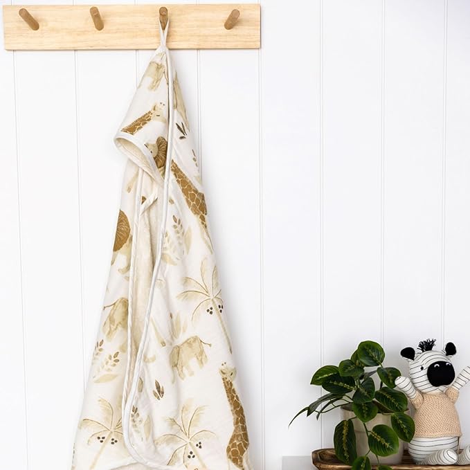 Crane Hooded Towel - 100% Cotton Terry Cloth Hooded Towels, Safari Animal Pattern, 30" x 30", Perfect for Babies' Bath, Pool, Beach & Travel