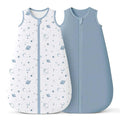Konssy Muslin Baby Sleep Sack 0-6 Months 0.8 TOG, 2 Pack 100% Cotton Wearable Blanket for Babies, 2-Way Zipper Breathable Sleeping Sack Infant Toddler Essentials for Girls and Boys (Star, Blue)