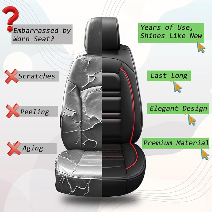 Seat Cover for Buick Lacrosse 2005-2019 | Car Seat Covers Front Seats, Waterproof Seat Protectors, Automotive Front Seat Covers (Front Seat, Black&Red Line)