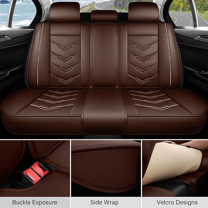 Leather Car Seat Covers Fit for LR LR4 2009-2016, 5 Seater Waterproof and Wear-Resistant Seat Cover Interior Accessories(Full Set,Coffee)