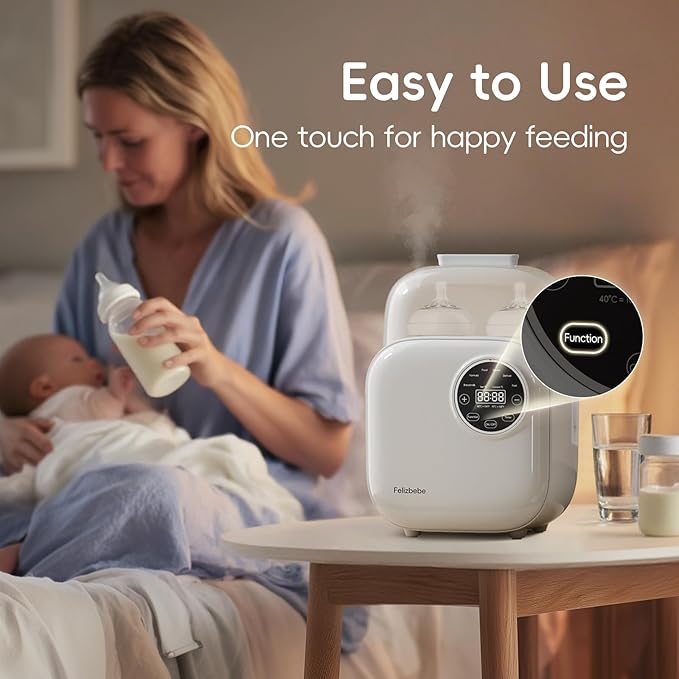 Baby Bottle Warmer, Felizbebe 10-in-1 Double Bottle Warmer for Breastmilk or Formula, Accurate Temperature Control, Timer, Sterili-zing, Defrost, Heat Food, Keep Warm, Breast Milk Warmer for Baby