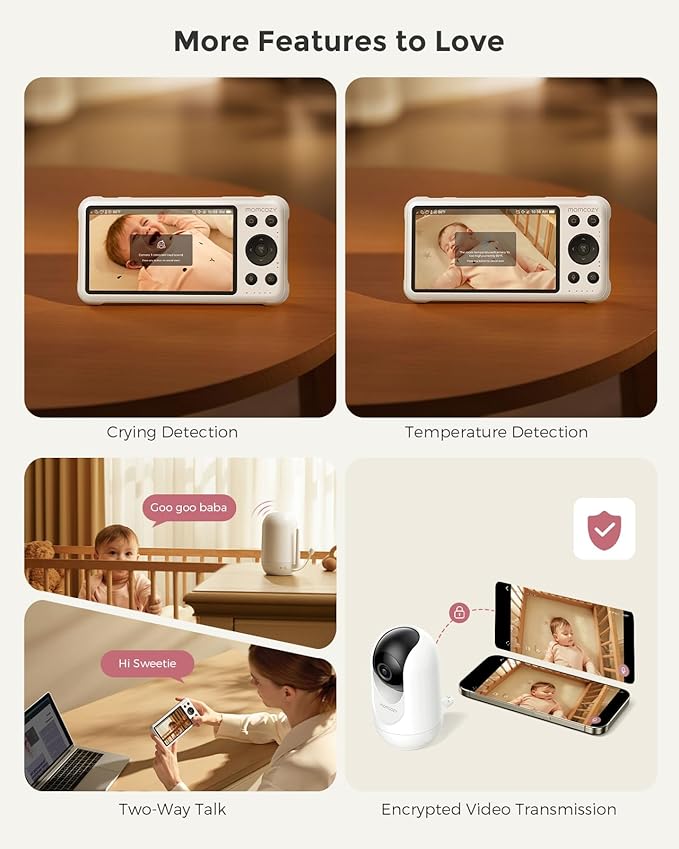 Momcozy Smart WiFi Baby Monitor with Camera and Audio, 5" 1080P Screen with Wall Mount, Motion & Cry Detection, Safe Fence, Clear Night Vision, 5000mAh Battery, 2-Way Talk, Photo & Video Recording