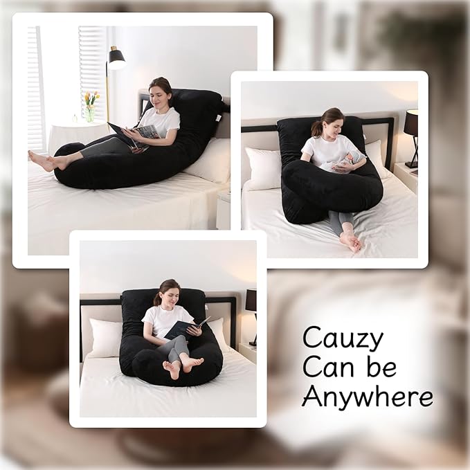 Pregnancy Pillow, Full Body Maternity Pillow 57 inch, with Removable Washable Cover - Sleep Support for Legs, Back, Neck, Shoulder, HIPS, Belly for Pregnent Women, Velvet (Coal-Black)
