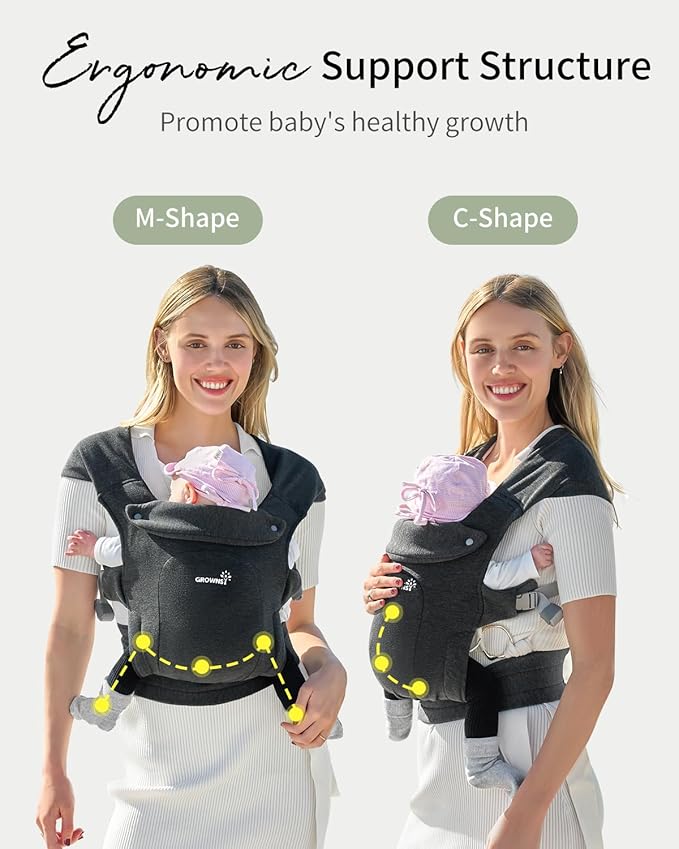 GROWNSY Baby Carrier Newborn to Toddler, Cozy Baby Wraps Carrier, Ergonomic Baby Carrier with Head Support, Deep Grey