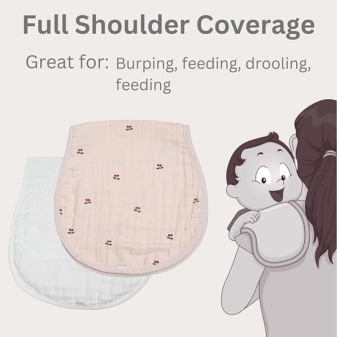 Ali+Oli 2-pk Muslin Burp Cloths for Baby Boys and Girls (Cherry-White) Organic Baby Burp Cloth, Burp Rags for Newborn