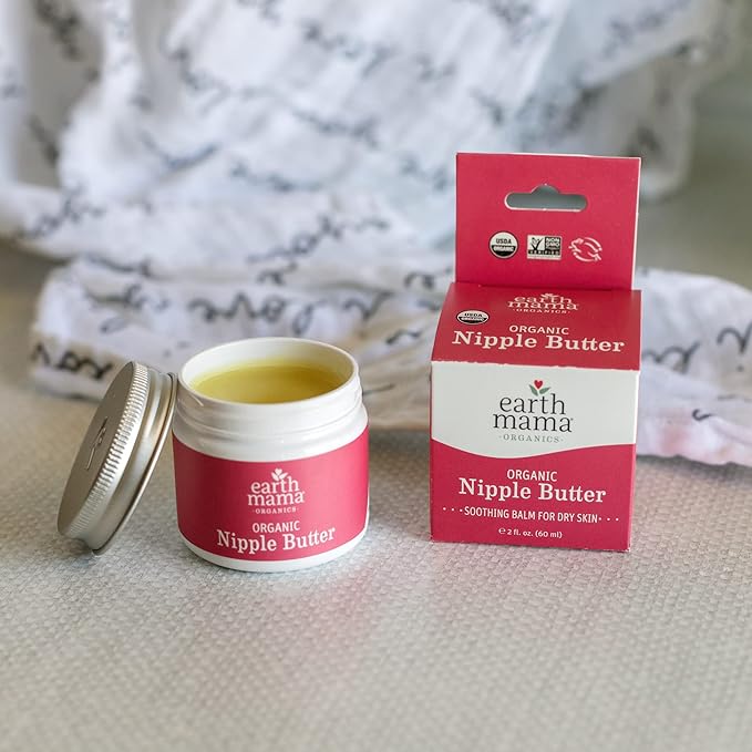 Earth Mama Organic Nipple Butter™ | Nipple Cream Safe for Breastfeeding | Postpartum Essentials for Nursing | Non Lanolin Nipple Cream, 2 fl oz (3-Pk)