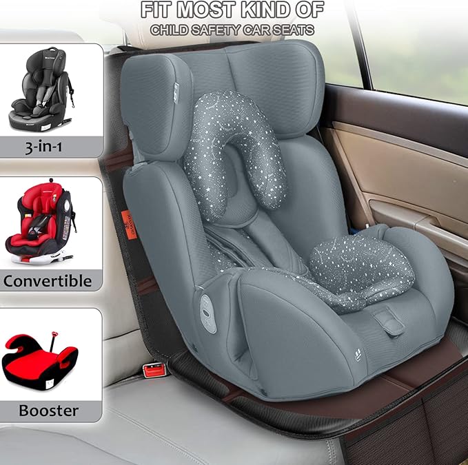 Car Seat Protector,2 Pack Automotive Seat Protectors Baby Carseat Pad Waterproof & Durable 600D Fabric for Child Baby Car Seat Mat Vehicle Pet Cover 2 Storage Pockets (Brown)
