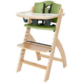 Abiie Beyond Junior Wooden High Chair with Tray - Adjustable and Convertible High Chair for Babies and Toddlers - 6 Months to 250 Lb - Water Resistant - Natural Wood/Olive Cushion