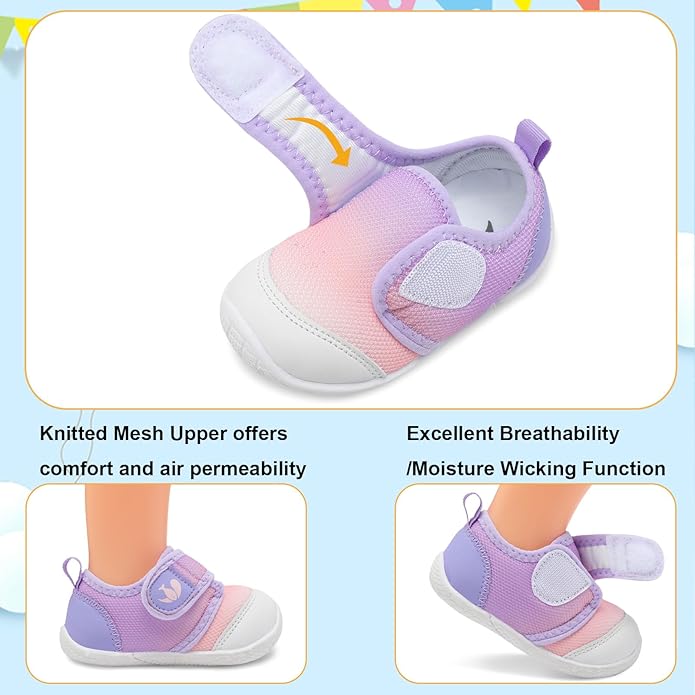 FEETCITY Baby First Walking Shoes Boys Girls Infant Sneakers Crib Shoes Breathable Lightweight Slip On Shoes