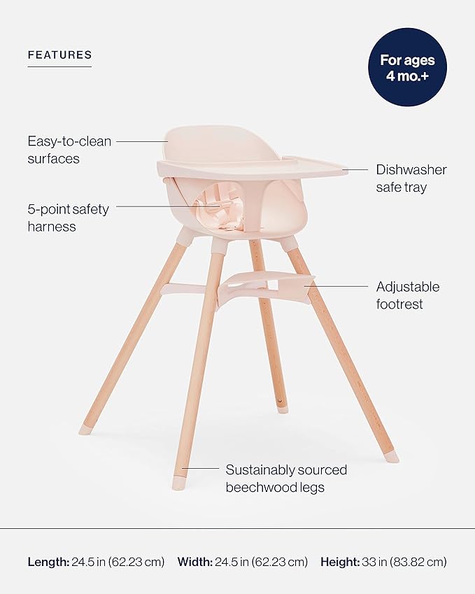 Lalo The Chair Convertible 3-in-1 High Chair for Babies & Toddlers, Dishwasher Safe Tray, Adjustable Footrest, Grapefruit