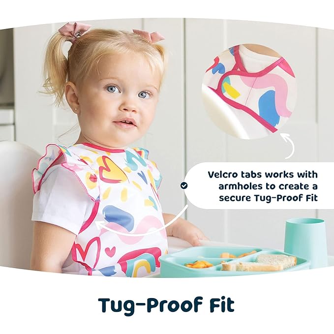 Twinkle Short Sleeve Apron Baby & Toddler Bib – Waterproof, Mess-Proof Bibs for Eating & Feeding, Machine Washable, Perfect Holiday Gift (Black Checkers, 2-4Y)