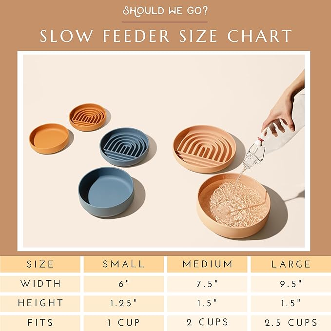 Should We Go? Slow Feeder for Dogs & Puppies, The Slowdown Bowl Silicone Slow Eating, Modern Lick Mat Design, Reduces Gulping, Fits 2 Cups, 7.5” Across x 1.5” Tall, Mealtime Challenge, Medium-Tan