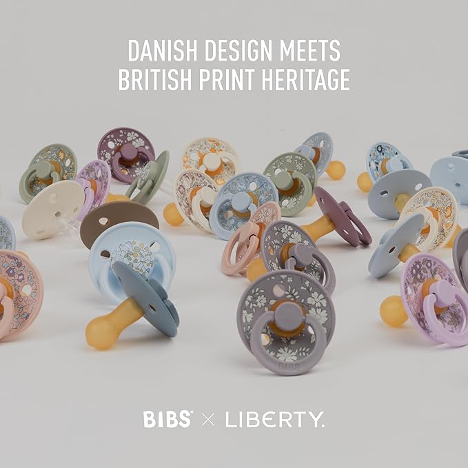 BIBS Colour Liberty Soother 2-Pack, BPA Free Dummy Pacifier, Round Nipple. Natural Rubber Latex, Made in Denmark, Size 2 (6-18 Months), Capel Blush