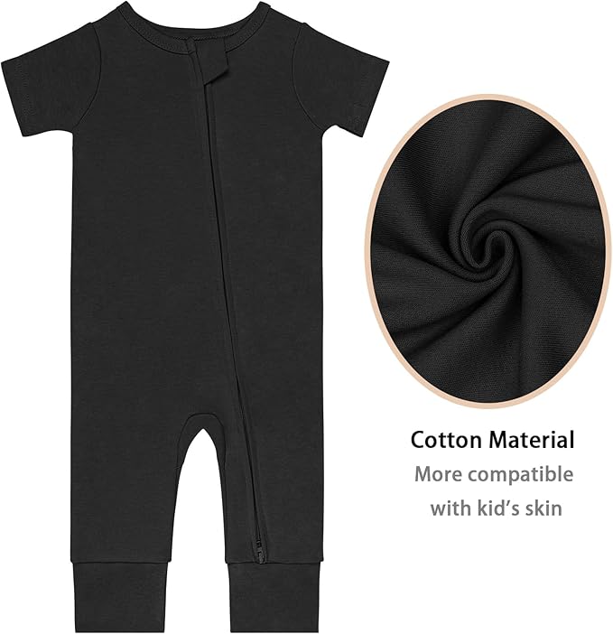 GUISBY Footless Short Sleeve Baby Pajamas with Zipper Cotton Infant Sleepwear
